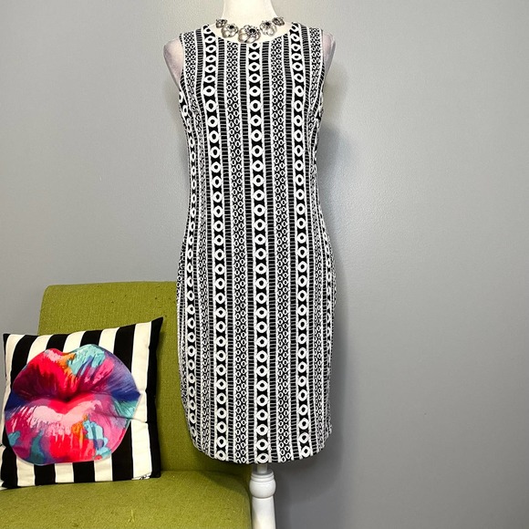 Calvin Klein Dresses & Skirts - Calvin Klein Black White Embroidered Striped Sheath Dress 6 Work Cocktail